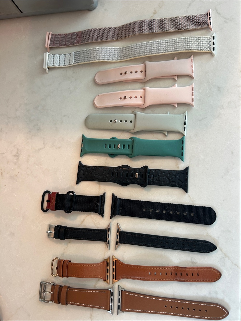 Assorted Apple Watch Bands - Pastel Pink, Mint, Black, Tan, White (fits 40mm)